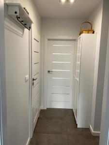 a hallway with a white closet and a door at Apartament da Vinci in Wrocław +20 photos