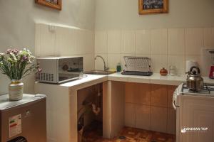 库斯科Spacious Apartment Near Plaza Principal的厨房里有水槽和微波炉