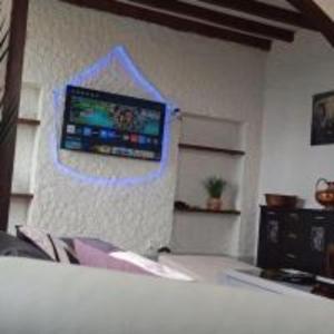 a tv hanging on a wall in a room at La Canardière house in Châtel-de-Neuvre