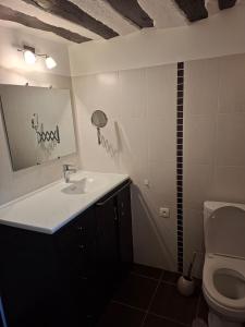 a bathroom with a sink and a toilet at Gîte de Fond Carle in Miribel-Lanchâtre +3 photos