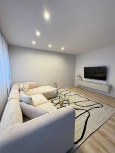 Televiisor ja/või meelelahutuskeskus majutusasutuses Élégant appartement avec Spa Jacuzzi