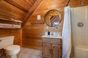 a bathroom with a toilet sink and a mirror at Mtn Views and Fall Colors Panguitch 1-Acre Estate! in Panguitch +37 photos