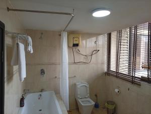 a bathroom with a tub and a toilet and a sink at Li Tour International Hotel in Ikeja