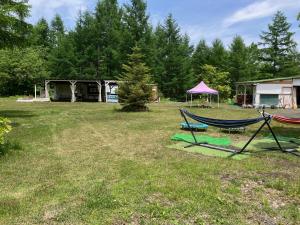 a yard with a tent and a hammock in the grass at Kitakaruizawa Acorn Mountain Ichibanboshi Campsite - Vacation STAY 53268v in Kita-karuizawa