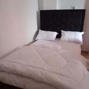 un letto bianco con lenzuola e cuscini bianchi di Pamsal Studio a Thika