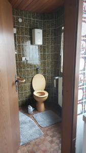 une salle de bain avec toilettes et un mur carrelé dans l'établissement Apartment with a fireplace, à Saint-Wendel