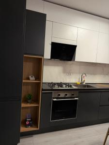een keuken met een fornuis en een spoelbak bij President 59 in Craiova