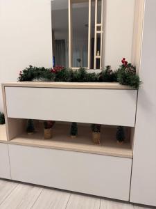 een witte plank met kerstplanten erop bij President 59 in Craiova