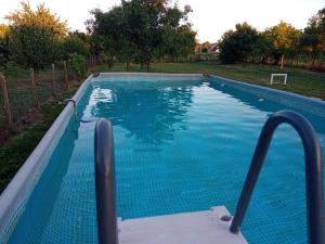 a swimming pool with blue water in a yard at Kuća za proslave Marković in Baranjsko Petrovo Selo