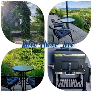 a collage of four pictures with a table and a stove at Relax House Lara in Krapinske Toplice in Krapinske Toplice +54 photos