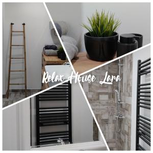 a room with a stairwell with black and white blinds at Relax House Lara in Krapinske Toplice in Krapinske Toplice