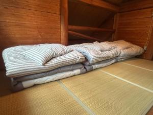 Cette chambre dispose d'un lit sans plafond et de parquet. dans l'établissement Sky Lodge Gingamura - Vacation STAY 84483v, à Shironita