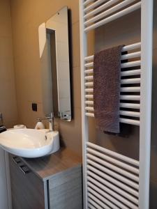 une salle de bain avec un lavabo et un miroir dans l'établissement A casa di ANDREA - 25 MINUTI DAL DUOMO, à Sesto San Giovanni