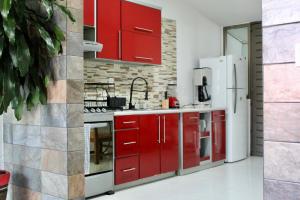 Η κουζίνα ή μικρή κουζίνα στο Loft lujo estilo y diseño, alberca climatizada y cama de alberca, Cuernavaca somos los únicos en ofrecerte 2 jacuzzis para tu uso personal y exclusivo con agua caliente y sistema de hidromasaje tipo Spa, terraza privada y asador de carbon