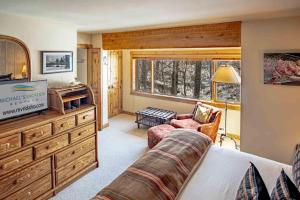 une chambre avec un canapé et une télévision dans une pièce dans l'établissement Andora Alpine Retreat - 2BD in downtown Ketchum, à Ketchum