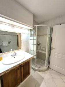 a bathroom with a sink and a shower at rez de villa confort & grand extérieur in Furiani