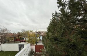 ein Haus mit einem Baum an einem weißen Zaun in der Unterkunft Christmas House in Craiova