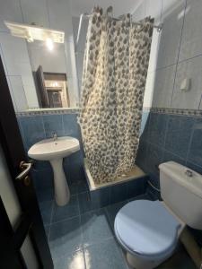 a bathroom with a toilet and a sink and a shower at Apartament in Craiova in Craiova