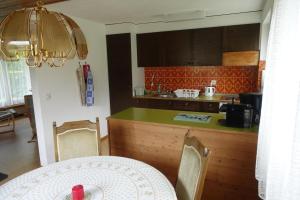 cocina con mesa y cocina con encimera en Akalei, en Aeschi