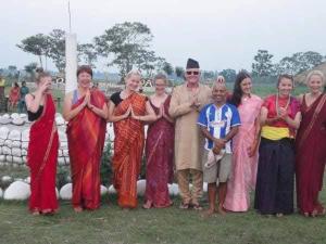 a group of people posing for a picture at Ecopark Homestay in Bharatpur