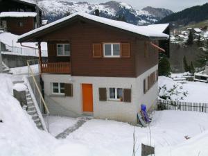 a small house with snow on the ground at Ferienwohnung Monya in Sörenberg