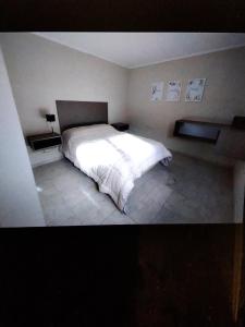 a bedroom with a large white bed in it at Lajas del Parque in Tandil