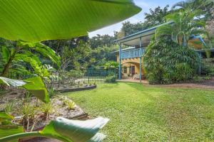 a house with a large green yard in front of it at Edge Hill Apartment under Queenslander w Pool in Edge Hill