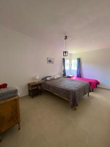 a bedroom with a bed with a pink blanket at Caminito 1 in Villa Anizacate