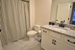 une salle de bain avec toilettes, douche et lavabo dans l'établissement Bright, charming, modern townhouse in Winder, à Winder 13 autres photos