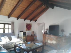 a living room with a couch and a tv at Casa Pinocchio in Viù