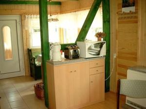 a kitchen with a counter with a microwave on it at Ferienhaus Mit Bergblick in Harztor