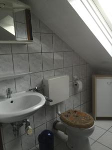 ein Badezimmer mit Toilette und Waschbecken in der Unterkunft Ferienwohnung Villringer in Orschweier + 17 Fotos