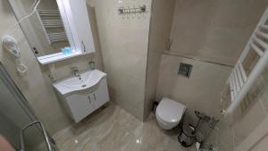 Un baño con lavabo, inodoro y ducha. en Princess in Alliance Palace, en Batumi 4 fotos más