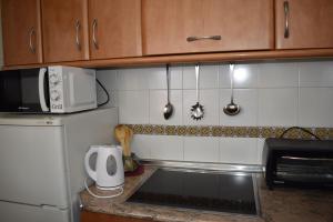 eine Küche mit einer Mikrowelle und einer Arbeitsplatte in der Unterkunft Ferienwohnung für 3 Personen ca 60 m in Competa, Andalusien Costa del Sol in Cómpeta