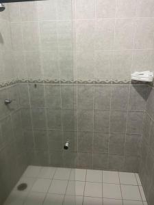 a bathroom with a shower with a tiled floor at Hotel Plaza Berrendo in Campo Menohita 307 +17 photos