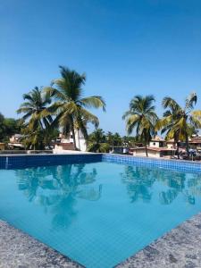 a large swimming pool with palm trees in the background at Casa de luijohn in Calangute