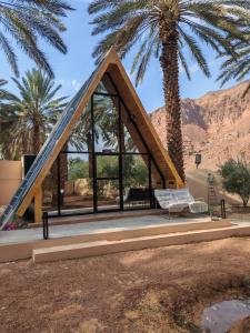 ein Pavillon in der Wüste mit einer Palme in der Unterkunft كوخ ساره الريفي in Al-'Ula + 19 Fotos
