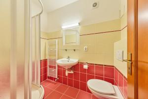 a bathroom with a toilet and a sink at Garnet Penzion in Olomouc