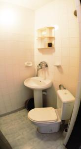 La salle de bains est pourvue de toilettes et d'un lavabo. dans l'établissement Atanasovi House, à Shkorpilovtsi