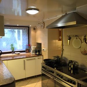 kuchnia z kuchenką i kuchenką górny piekarnik w obiekcie Villa Almira w Polanicy Zdroju