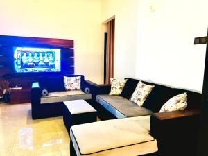 ディックウェラにあるMeadow View Villaのソファとテレビのあるリビングルーム