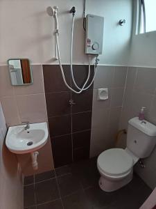 a bathroom with a toilet and a sink and a shower at Raub Sutera Homestay in Kampong Sempalit Ulu