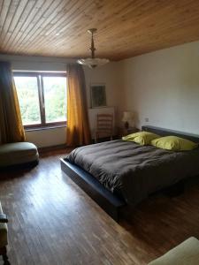 une chambre avec un grand lit et une fenêtre dans l'établissement Le 115 Retour aux Sources, à Dounoux