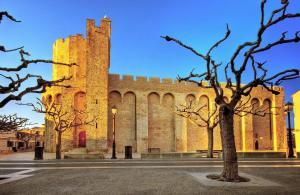 Un gran castillo con un árbol delante. en Camargue Saintes Maries de la Mer, en Saintes-Maries-de-la-Mer