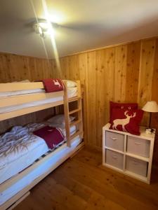 Habitación con 2 literas y lámpara. en Sadzot, en Grimentz