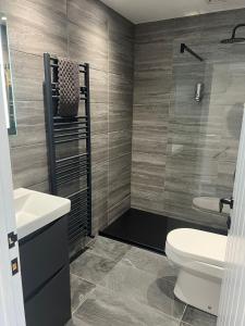 a bathroom with a toilet and a sink at The Haven in Pembrokeshire +15 photos