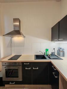 une cuisine avec un évier et une cuisinière dans l'établissement Le tarasconnais, séjour authentique en Provence, à Tarascon 15 autres photos