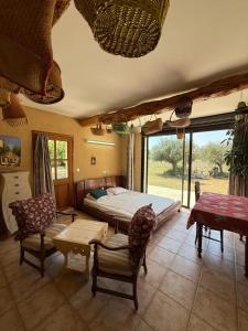 ein Schlafzimmer mit einem Bett und einem großen Fenster in der Unterkunft Villa spacieuse à Richerenches in Richerenches