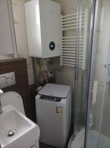 a small bathroom with a toilet and a sink at Karolína 2 in Plavecký Štvrtok