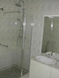 a bathroom with a shower and a sink and a shower at Steinhaus In Ländlicher Umgebung Mit Pool in Brotte-lès-Ray +18 photos